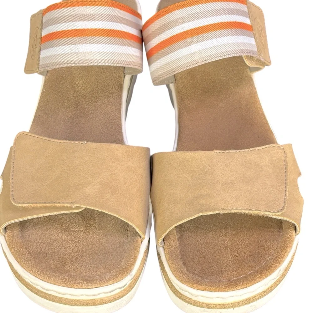 Rieker Rose Tan Velcro Strap Wedge Sandals Size 42